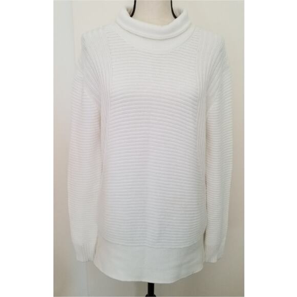 Vince Camuto White Sweater Women’s XS Cable Ribbed Mock Turtleneck Cotton Blend - Picture 2 of 9